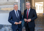 Gemeinsame Konferenz der Steiermärkischen Landesregierung und der Kärntner Landesregierung in Wolfsberg: LH Kaiser und LH Drexler (v.l.) © LPD Kärnten/Steinacher; Verwendung bei Quellenangabe honorarfrei Gemeinsame Konferenz der Steiermärkischen Landesregierung und der Kärntner Landesregierung in Wolfsberg: LH Kaiser und LH Drexler (v.l.)